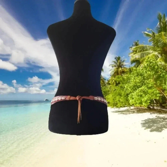 Vintage Handcrafted Leather Shell Boho Gypsy Festival Adjustable Hip Belt - Picture 2 of 9